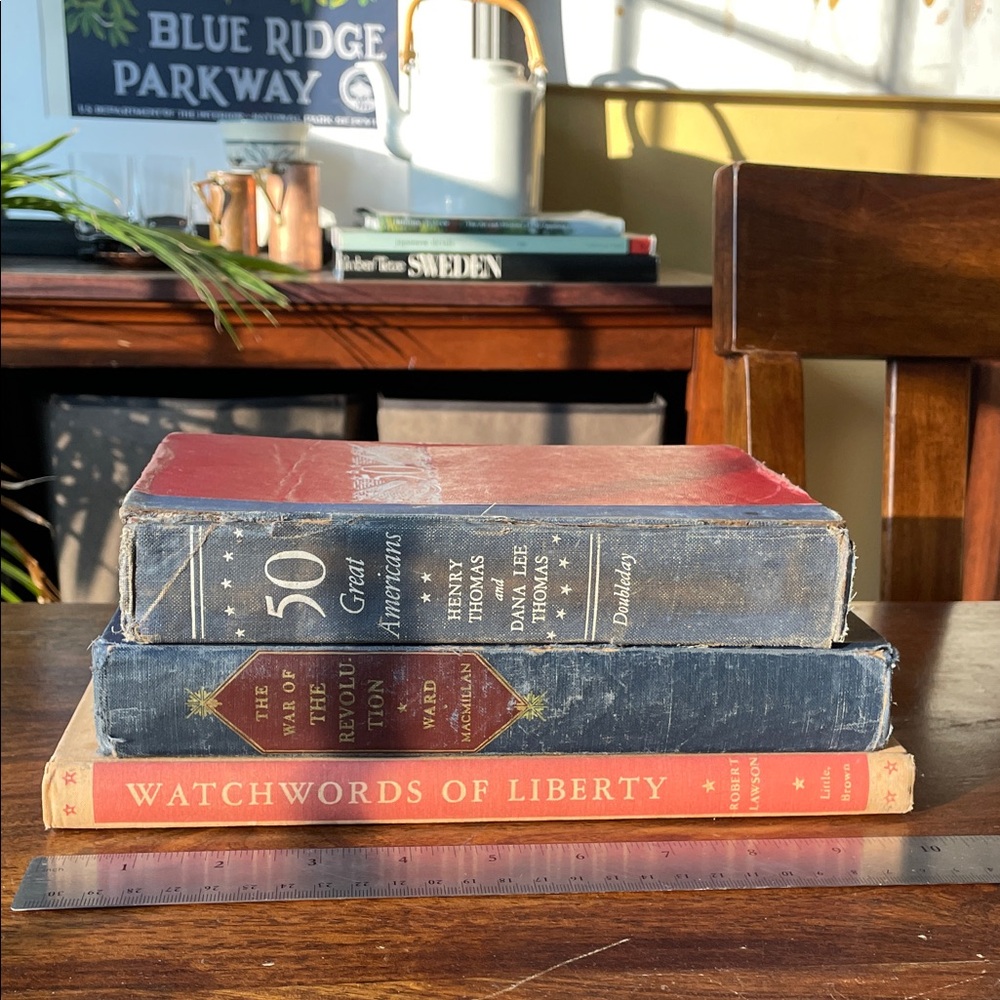 3 Vintage Distressed Books on American History, Watchwords Liberty, Patriotism